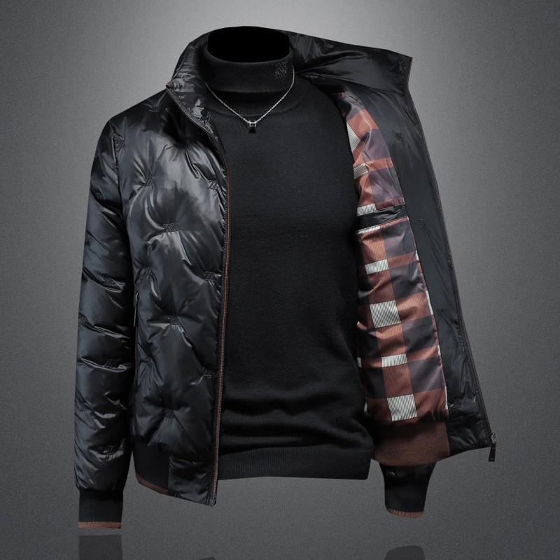 Mens Winter White Duck Down Puffer Jacket With Stand Collar Lightweight Warm Casual Coat 90% Fill Power 680