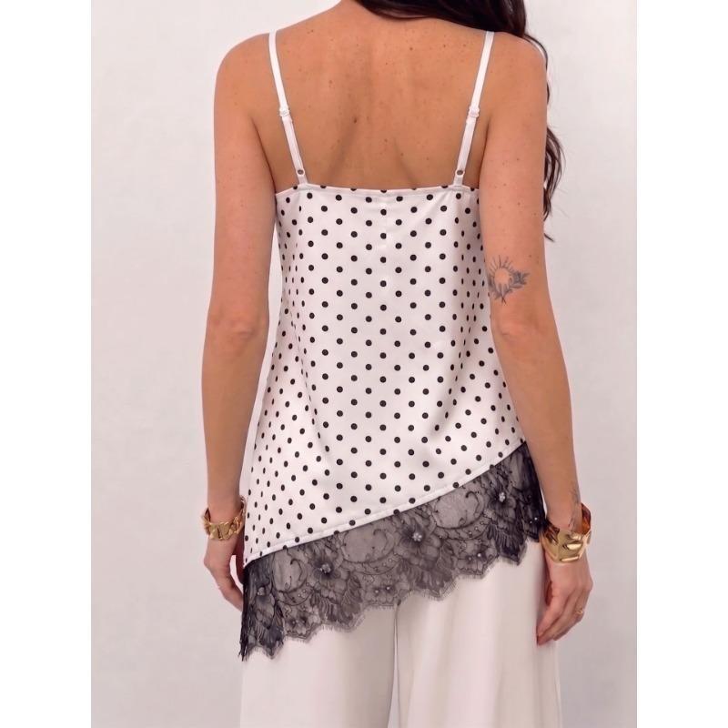 V Neck Irregular Lace Spliced Loose Camisole Tank Top