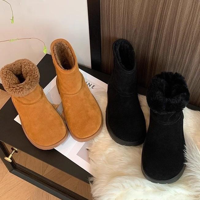 Koholversion tjockbottnade termiska och fleecepälsintegrerade snökängor bomullsskor nya vinterkorta stövlar