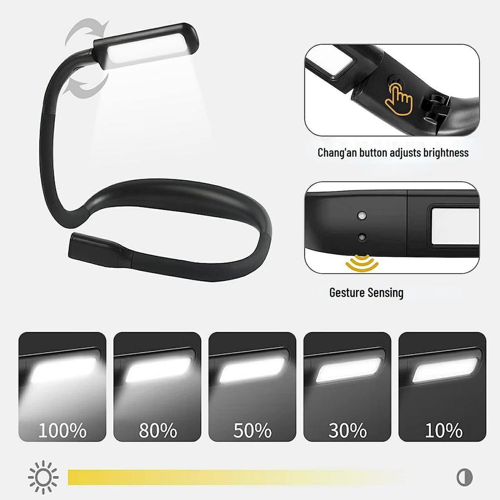 Rechargeable 3-Color Neck Reading Light - Portable, Dimmable, Ideal for Outdoor Camping and Night Reading