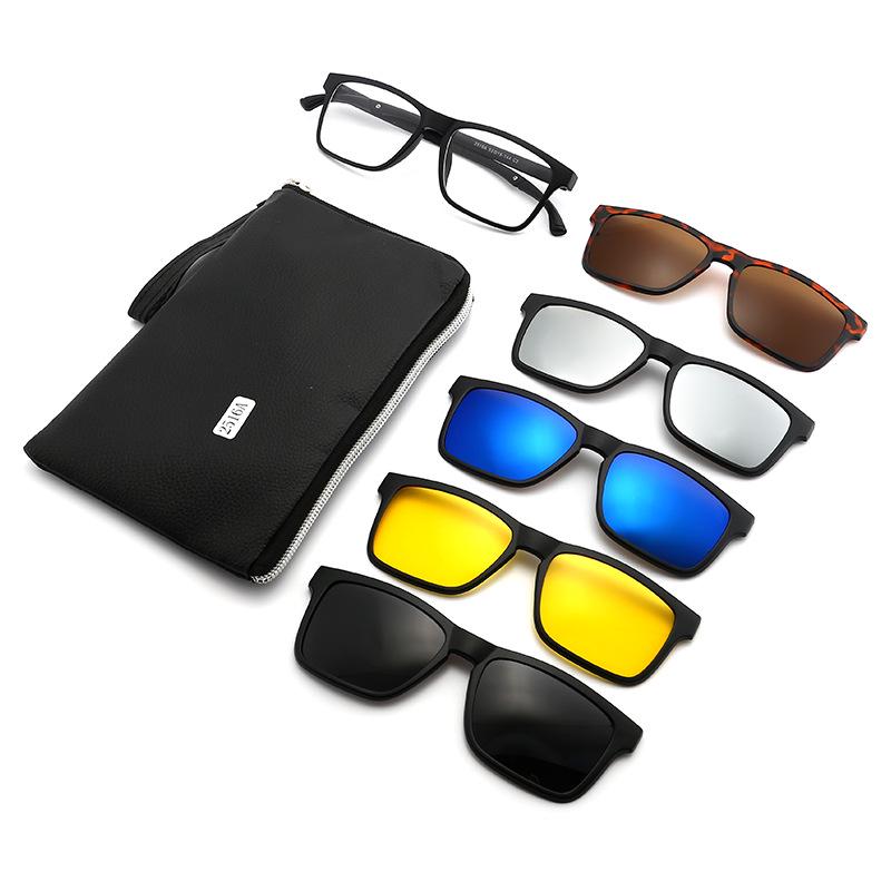 TR90 5-Piece Magnetic Clip-On Polarized Sunglasses Set with Pouch for Men & Women