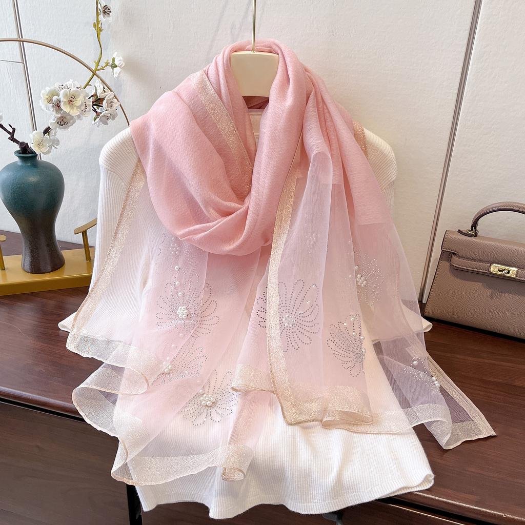 New Spring Hot Diamond Big Flower Order Pearl Versatile Warm Scarf Shawl Scarf for Women