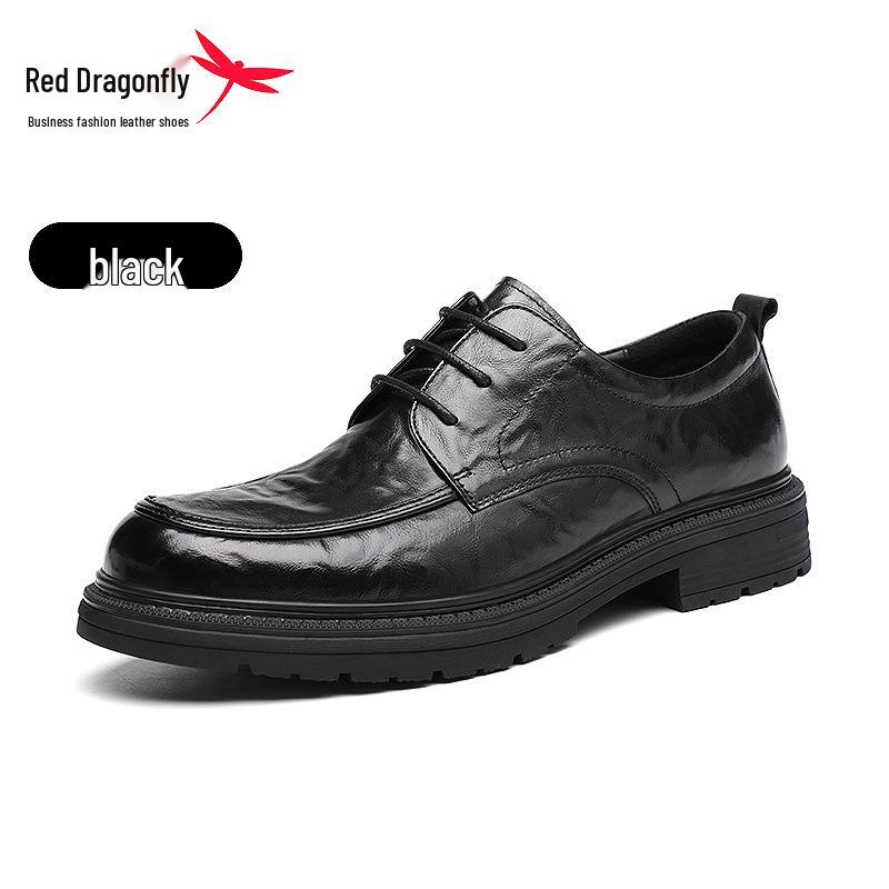 Red Dragonfly Men s Derby Leather Shoes - Autumn/Winter Business Formal Genuine Cowhide, Trendy for Young Men 43 чёрный