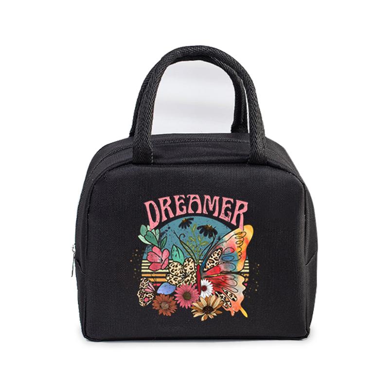 Vintage Butterfly Lunch Bag Women Men Fashion Reusable Insulated Lunch Box Insulated Handbags Picnic Travel Portable Lunch Bags