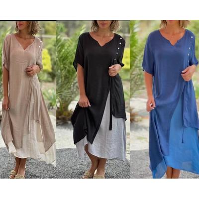 Vestito Estivo da Donna a Maniche Corte Finto Due Pezzi Nuovo Stile