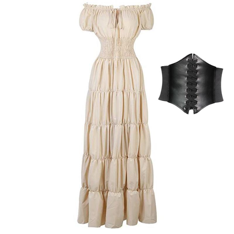 Wome Medieval Cosplay Costume Retro Dress Victorian Short Sleeve Renaissance Pirate Gothic Dress for Women Halloween Carnival