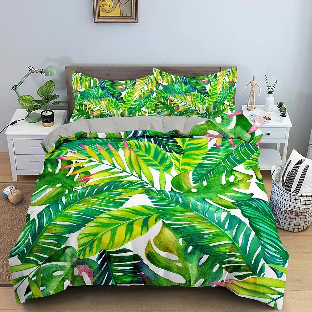 Green Nature Weed Leaves Bedding Set Single Twin Double Queen King Cal King Size Bed Linen Set