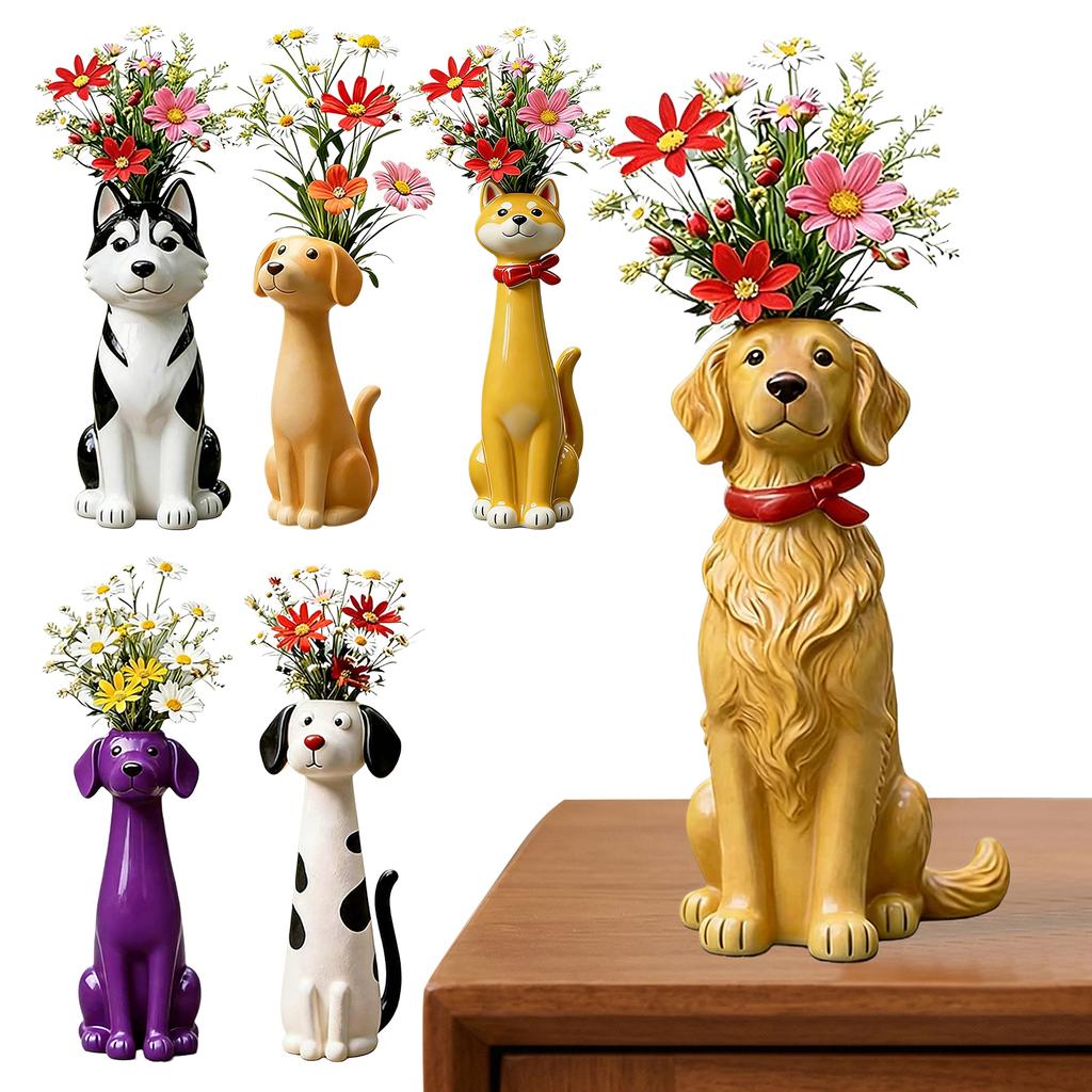 Jarrón para Perros Original Hecho a Mano Moderno Lindo Jarrón de Flores con Forma de Perro Adorno Creativo para Sala de Estar Oficina Estudio Decoración del Hogar