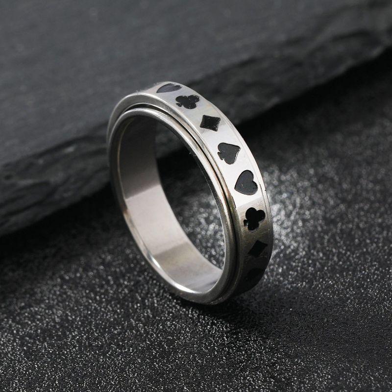 Europe and America Cross Border Playing Card Titanium Steel Ring Men Personalized Hip Hop Rotatable Decompression Ring Stainless Steel Ornament