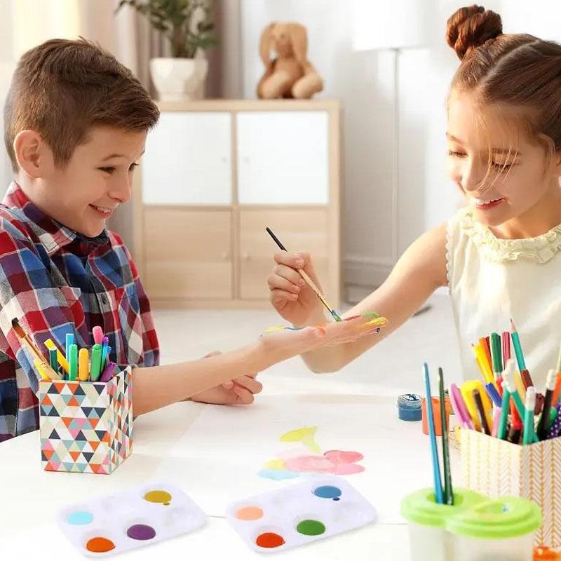 10pcs White Plastic Paint Palettes 6 Compartments Rectangular Watercolor Painting Tray for DIY Craft and Painting