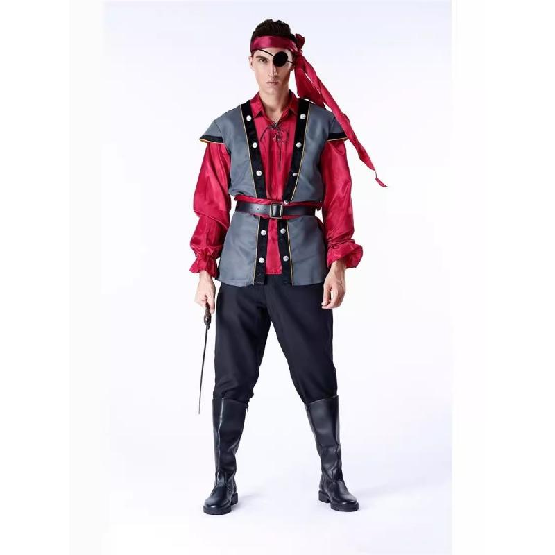 Halloween Red Pirate Captain Jack Costume Masquerade Ball Adult Female Pirates of the Caribbean Show Dress