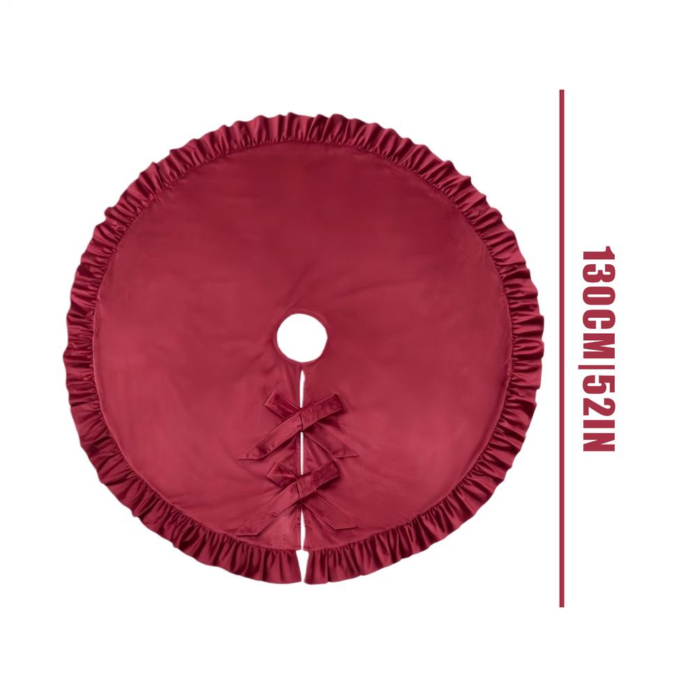 Бархатная юбка для елки 52 дюйма Красный коврик-украшение Дюймы Юбка для рождественской елки Для праздника Осень Фермерский стиль Наружная юбка для елки с оборками