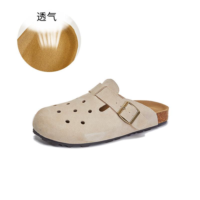 

Кожаная сумка голова тапочки женские 2025 лето новая мода плоская подошва половина тапочек повседневные универсальные верхняя одежда женская обувь тренд 40 бежевый