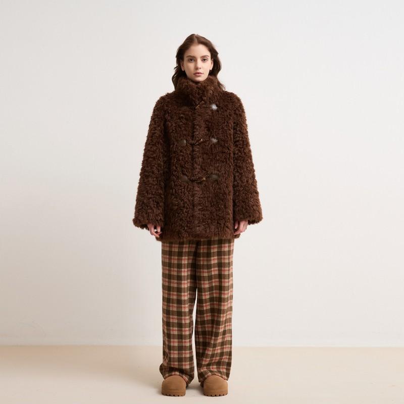 Womens Faux Fur Coat Lamb Wool Blend Horn Button Thick Warm Winter Jacket Petite Women