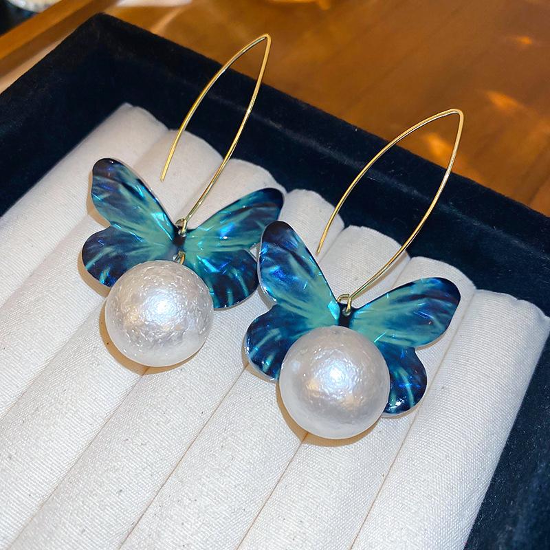 Mambo Mint Green Crystal Flower Butterfly Stud Earrings Temperament Personality Earrings Sweet Earrings Women