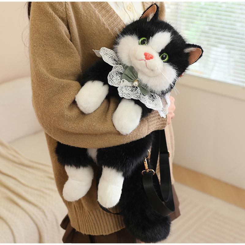 Cute Plush Kitten Backpack Simulated Animal Shoulder Bag Popular Gifts For Girls Sweet Y2k Backpack Creative Cartoon School Bag