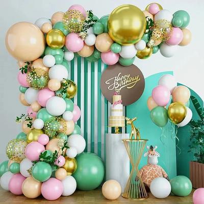 Avocado Green Latex Balloon Chain Maca Pink Retro Balloon Party Scene Set