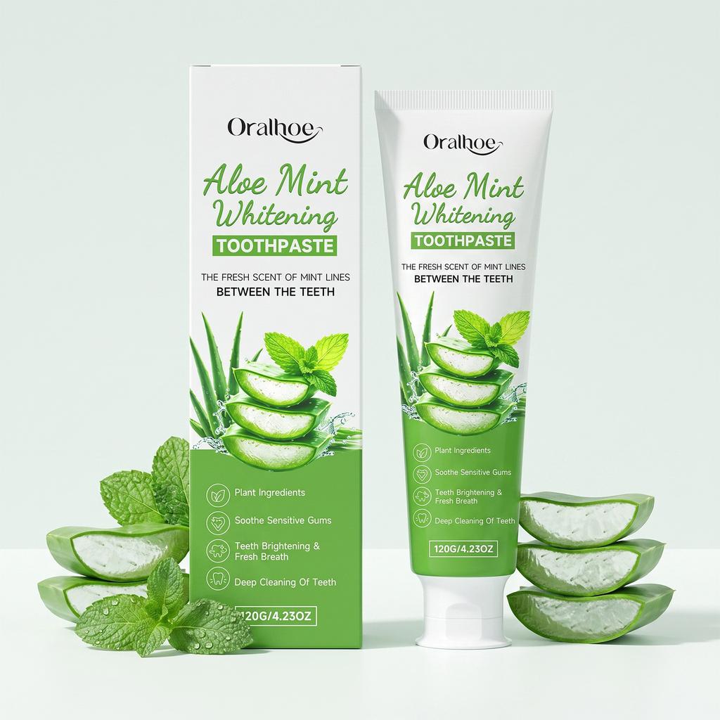 ORALHOE Aloe Vera Mint Whitening Toothpaste with Botanical Extracts, Gentle Clean, Gum Care, Fresh Breath