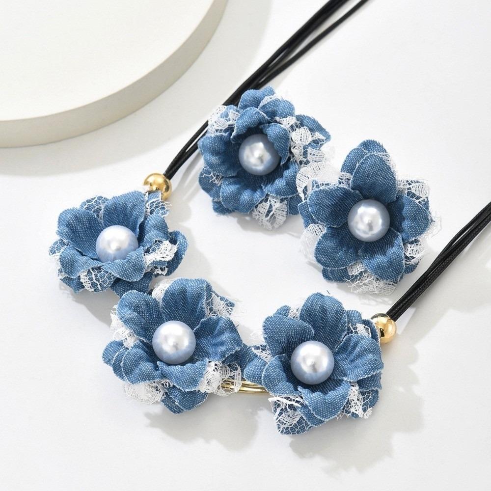Exquisite Boho Denim Flower Earrings Imitation Pearl Vintage Style Denim Set Daily Wear Gift Jewelry Sets Women