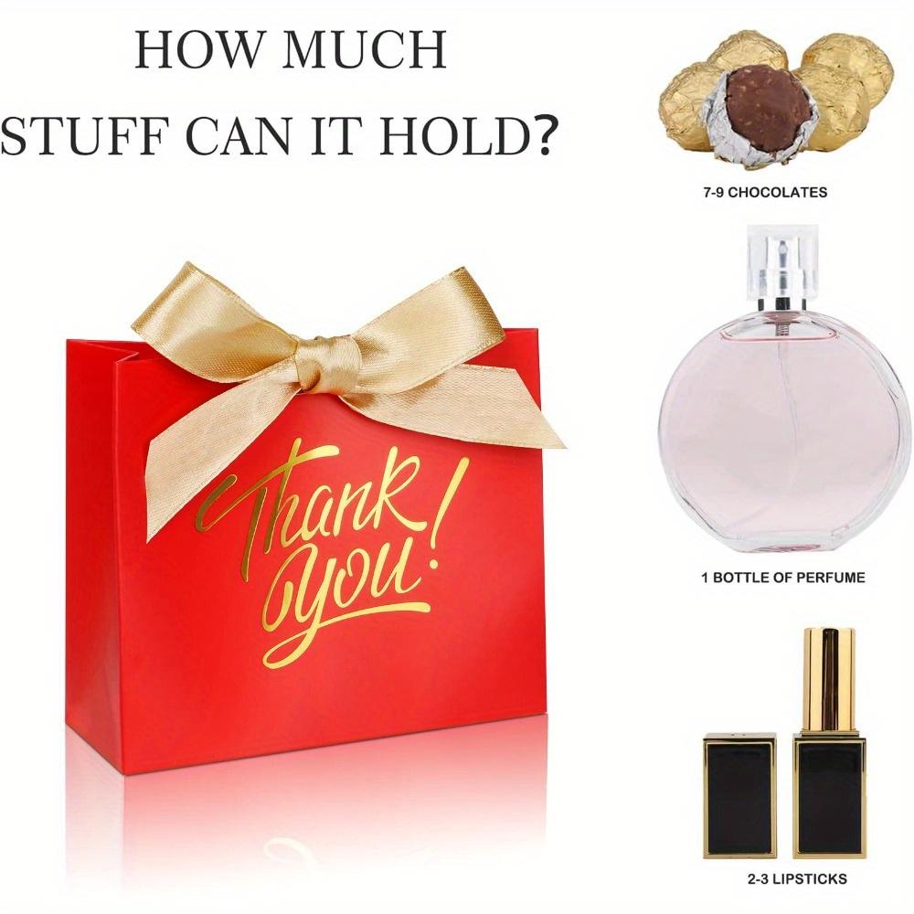 15pcs Small Red Paper Gift Bags with Bow Ribbon Party Favor Bags Thank You Bags Gift Packing Bag Printed with Golden Foil Candy Bags Mini Gift Bags