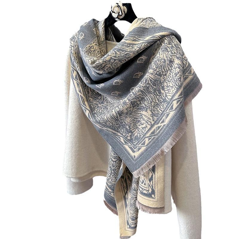 Double-sided Imitation Cashmere Geometric Texture Printing Thickened Warm Scarf Air-conditioned Room Neck Protection Shawl Outside
