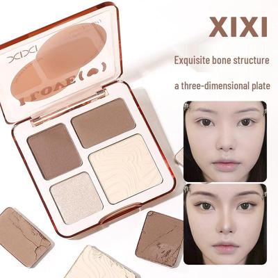 Xixi 4-Color Contour & Highlight Palette - Multi-Use Face Shaping & Brightening with Excellent Color Payoff for Daily Use
