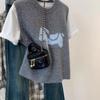 New Japanese Style Grey Knit Vest Women Loose Sleeveless Cardigan Spring Autumn Student Casual Outwear