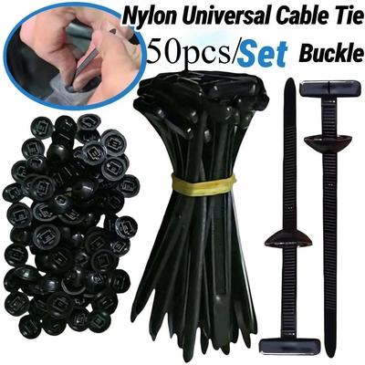 50 pezzi/set Fibbia autobloccante in Nylon Universale per Fascette Stringicavo Fascette Zip Robuste con Perni e Pulsante Cinghia di Fissaggio per Riparazioni Quotidiane dell'Auto