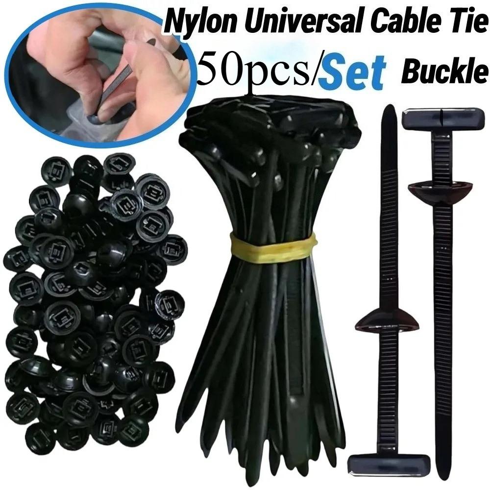 50pcs/set Self-locking Nylon Universal Cable Tie Buckle Heavy Duty Zip Ties with Pin & Button Car Daily Repair Fastening Straps