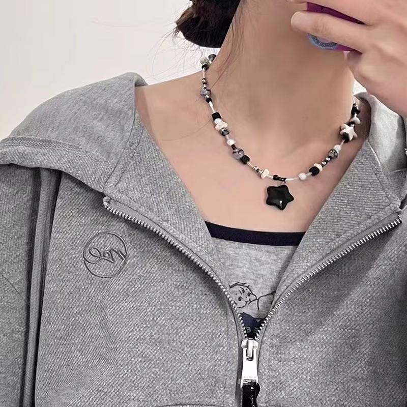 Kpop Fashion Star Pentagram Pendant Y2K Beaded Choker Necklace For Women Men Aesthetic Jewelry Punk Hip Hop Grunge Accessories