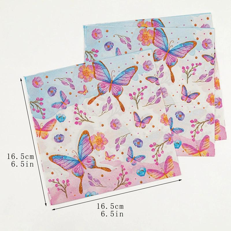 20Pcs Butterfly Printed Paper Napkins, 2-Ply Disposable Napkins for Baby Shower Birthday Party - Table Decor Tissue Supplies