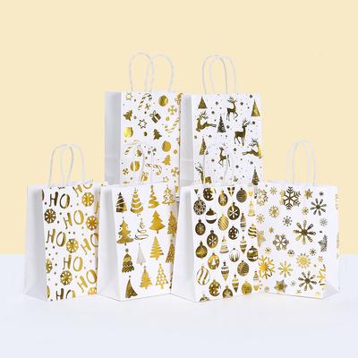 12/30pcs Merry Christmas Paper Tote Bags with Gold Foil Prints Reusable Holiday Bags for Gifts and Favors Packing Candy