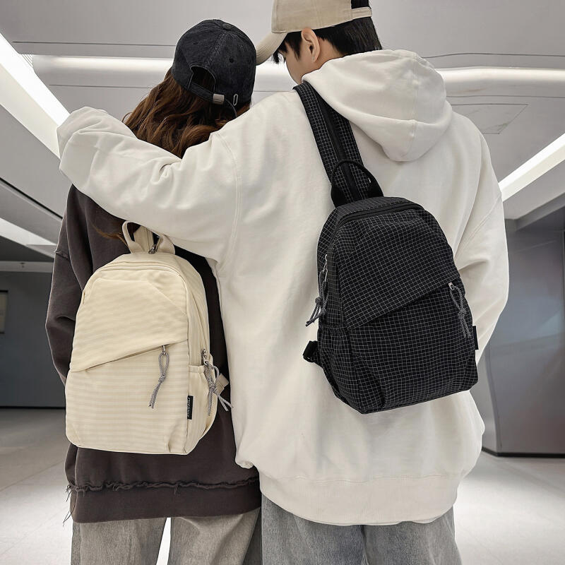 Small Checkered Backpack for Men and Women Fashion Casual Mini Backpack with Zipper Pockets
