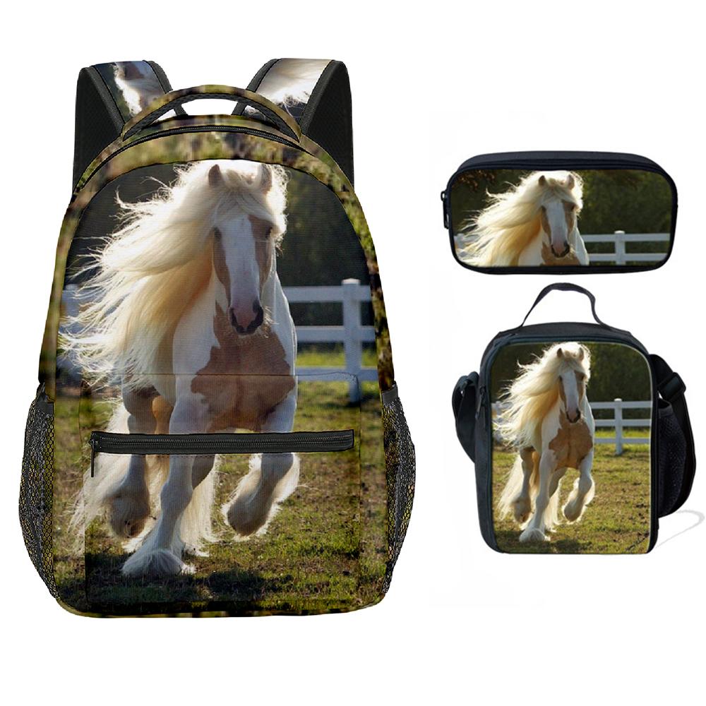 Klasická Novinka Cool kůň jednorožec 3D Tisk 3ks/Sada Studentské Školní Tašky Batoh na Notebook Crossbody Taška na Oběd Pouzdro na Tužky