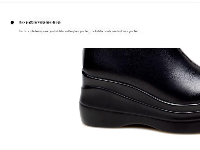 Γυναικείες Πλατφόρμες Μποτάκια Αστραγάλου από Γνήσιο Δέρμα - Χειμερινά Βελούδινα Μεσαίο Τακούνι, Στυλ Φθινόπωρο/Χειμώνα