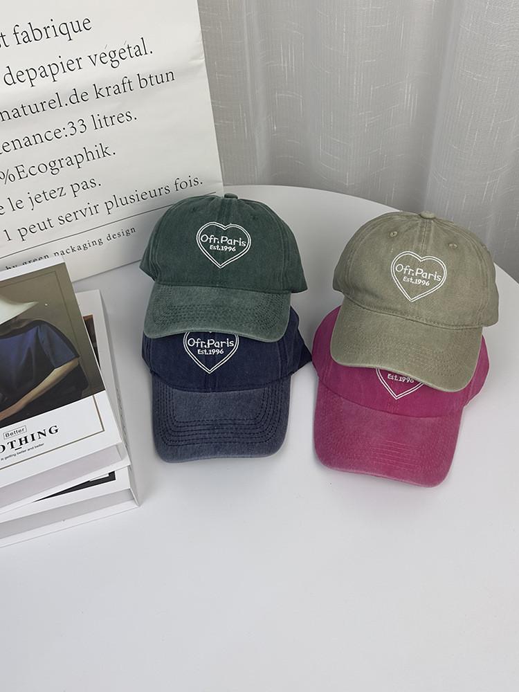 Cotton Baseball Cap For Couples With Heart Embroidery Sunshade Casual Summer Accessory