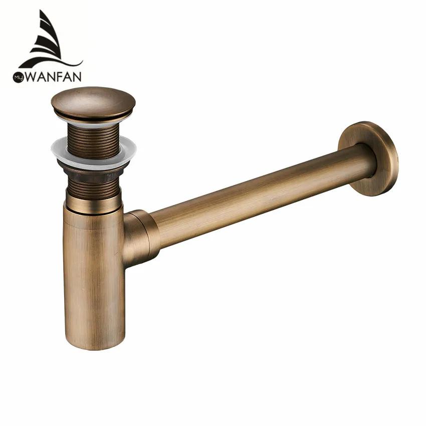 Luxus Flaschensiphon Messing Rund Siphon Silber Gebürstete Bronze Schwarz P-Siphon Badezimmer Waschtisch Rohr Abfluss Mit Pop-Up Ablauf 6920