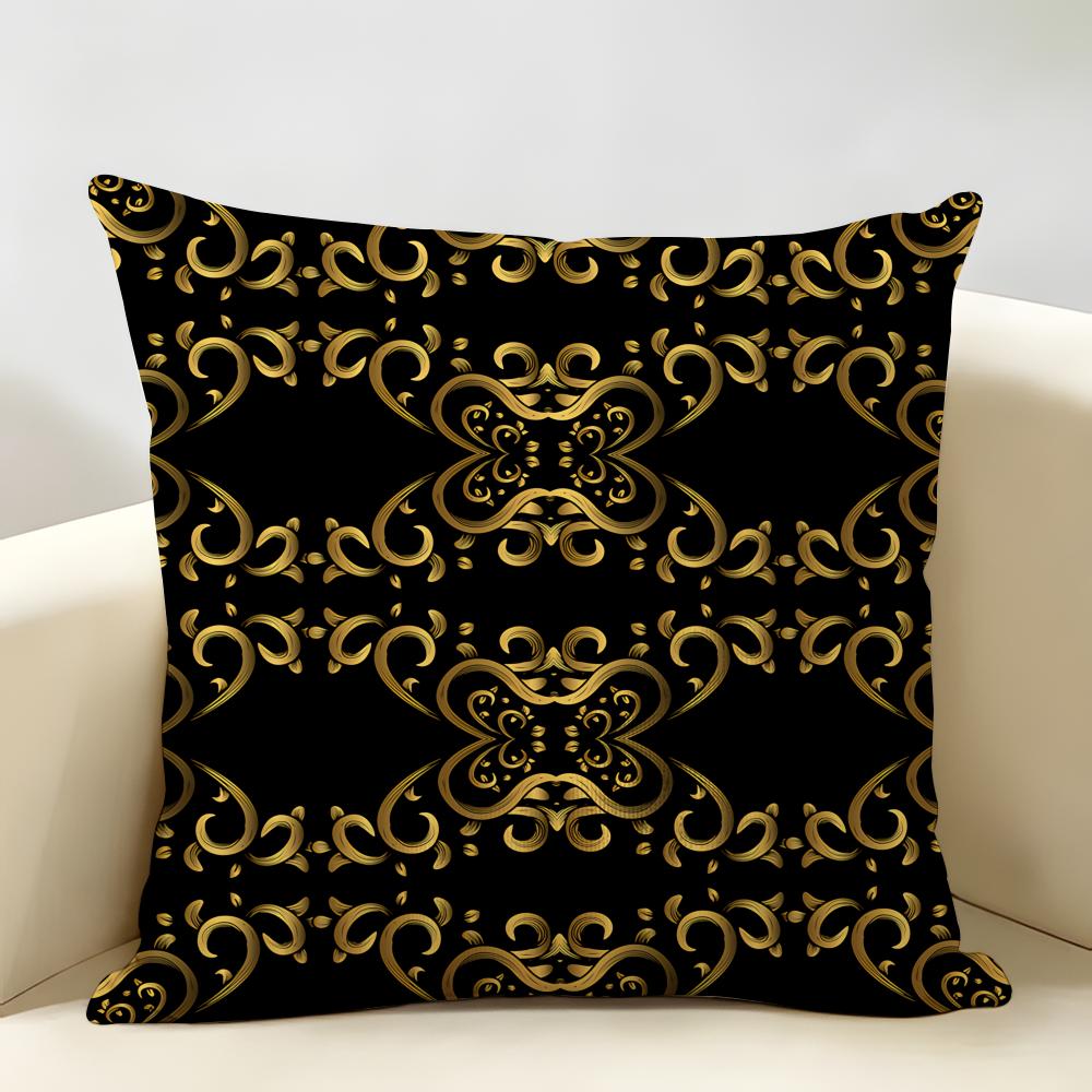 Gold European Style Retro Cushion Cover Natural Linen Organic Fabric DoubleSided Printing Room Sofa Decor Pillow Case