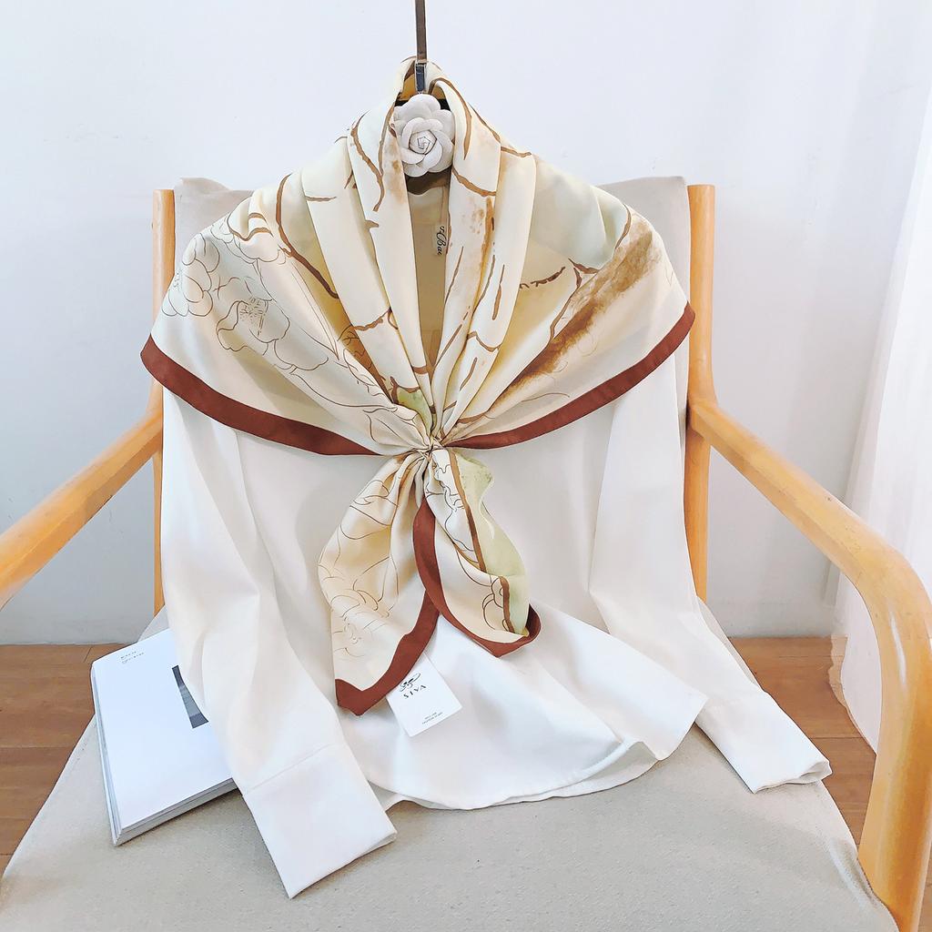 90CM Four Seasons Square Großer quadratischer Schal Luxus dekoratives Hemd Professionelles Kopftuch Haarband Sonnenschutz Kopftuch