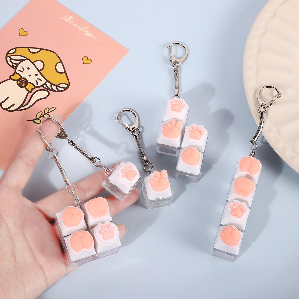 Cute Cat Claw Keycap Girl Heart Pink Keychain Pendant Casual Decompression Button Keyboard Toy Bag Pendant