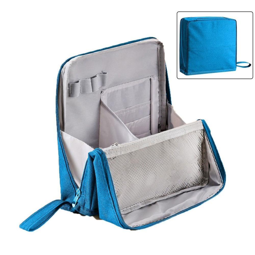 Multi-Compartment Vertical Makeup Bag Standable Student Stationery Bag Skincare Storage Bag Travel синий