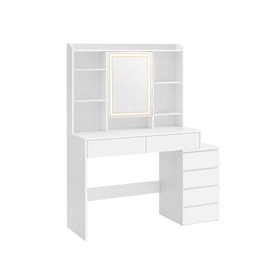 LED Verlichting Kaptafel met Verstelbare Helderheid Kaptafel met Spiegel Cosmetische Tafel met Lades Open Vakken Verstelbaar