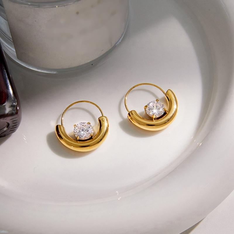 Unique Drop Earrings with Sparkling Zircon Stones Stainless Steel Texture Comfortable and Stylish Jewelry for Any Outfit