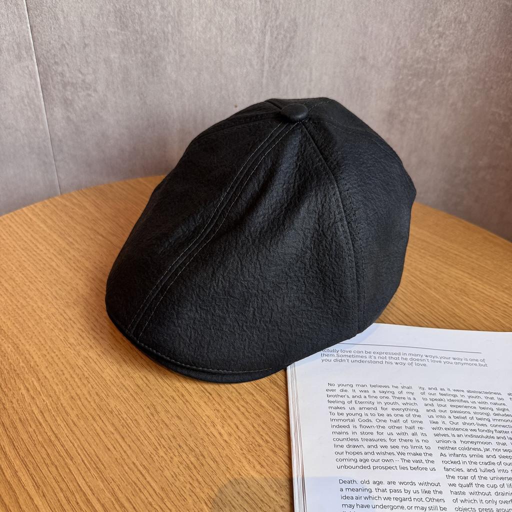 Color Solid Fashion Retro Leather Cap Women Autumn Spring Protection Sunlight