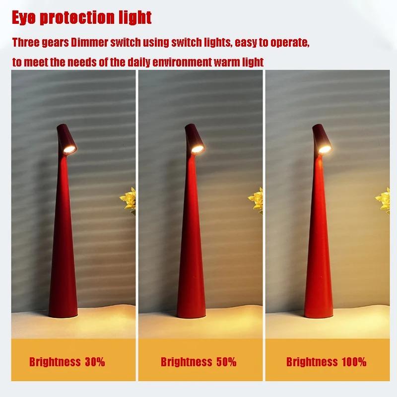 Modern Rechargeable Touch Control LED Table Lamp 3 Color Dimmable Desk Lamp Portable Night Light Eye-Caring for Bedroom Bedside Home Office Decor