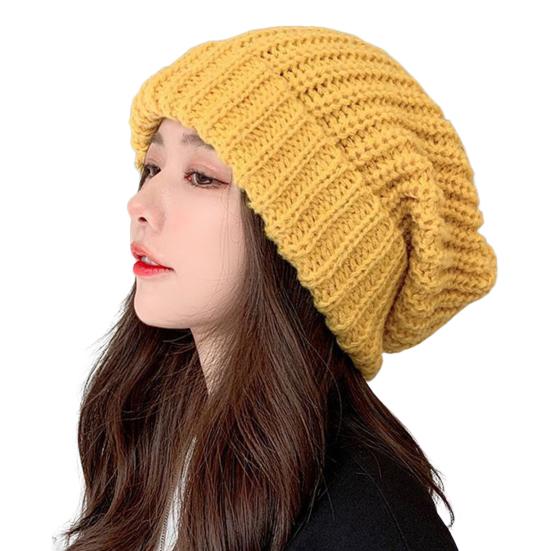 

Knitted Hat Baggy Slouchy Ribbed Flanging Stretchy Keep Warm Solid Color Autumn Winter Women Men Beanie Cap for Outdoor жёлтый
