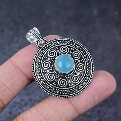 Natural Aquamarine Gemstone Handmade 925 Sterling Silver Gift Pendant 1.75" t6E14