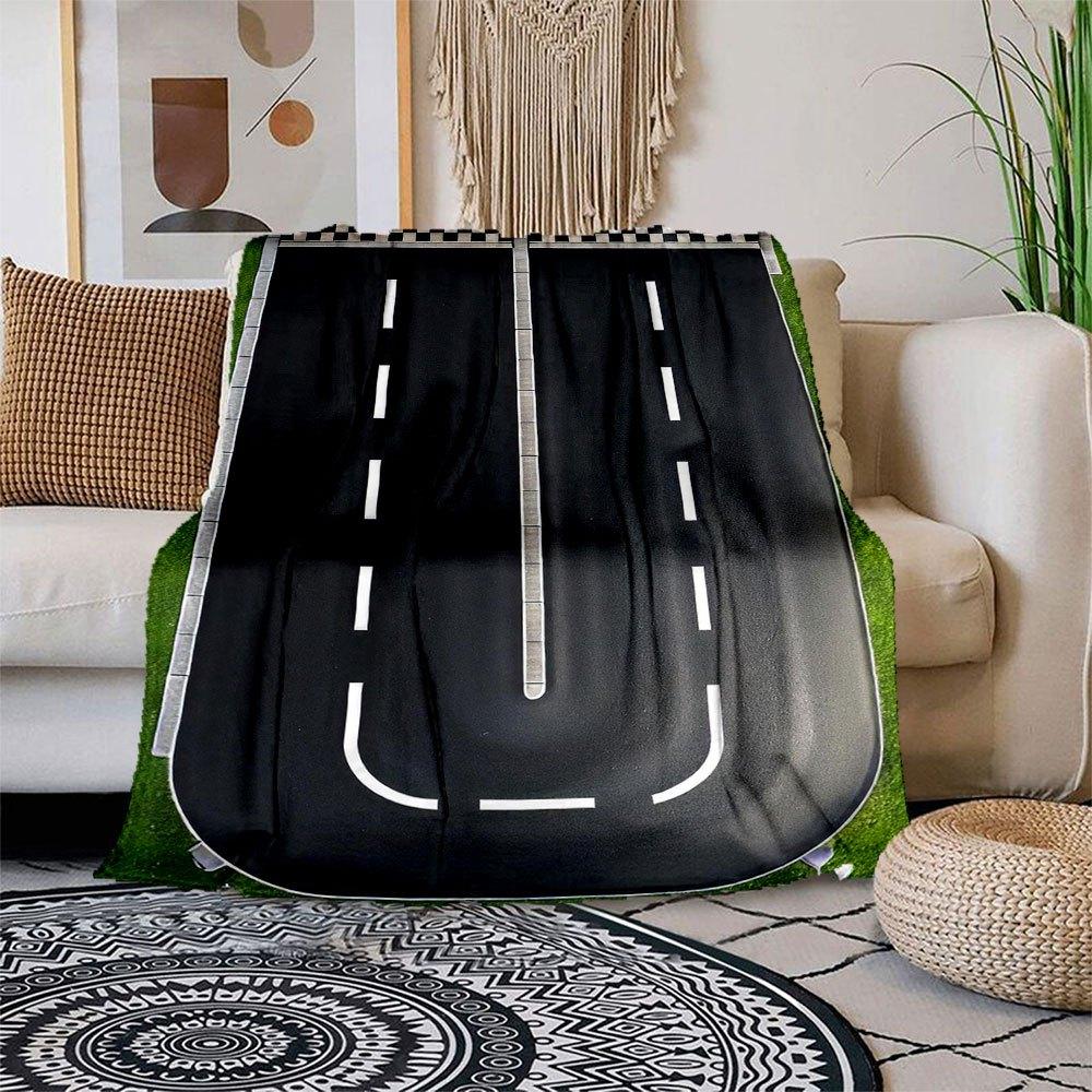 

Racing Track Roadway Wall Art Print PosterBlanket Flannel Throw Blanket for Sofa, Bed, Travel, Camping, Office, Couch, Chair, And Bed Gift f 150x180cm