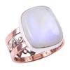 Natural Rainbow Moonstone Gemstone 925 Sterling Silver Two Tone Ring Size 8 d3H08