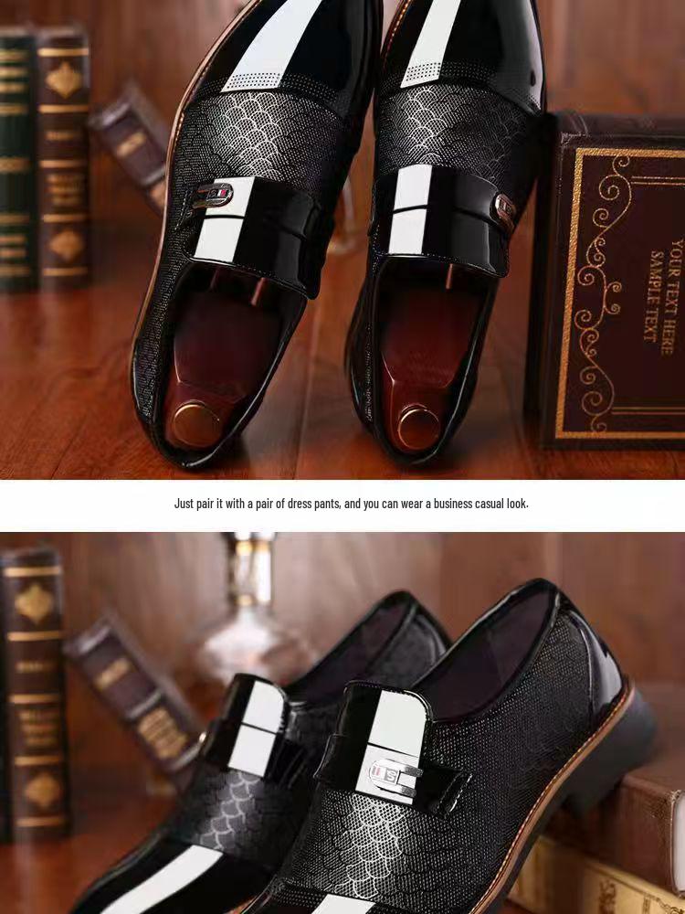TEMU Men's Autumn/Winter Formal Leather Slip-On Shoes, Pointed Toe, for Business or Wedding.
